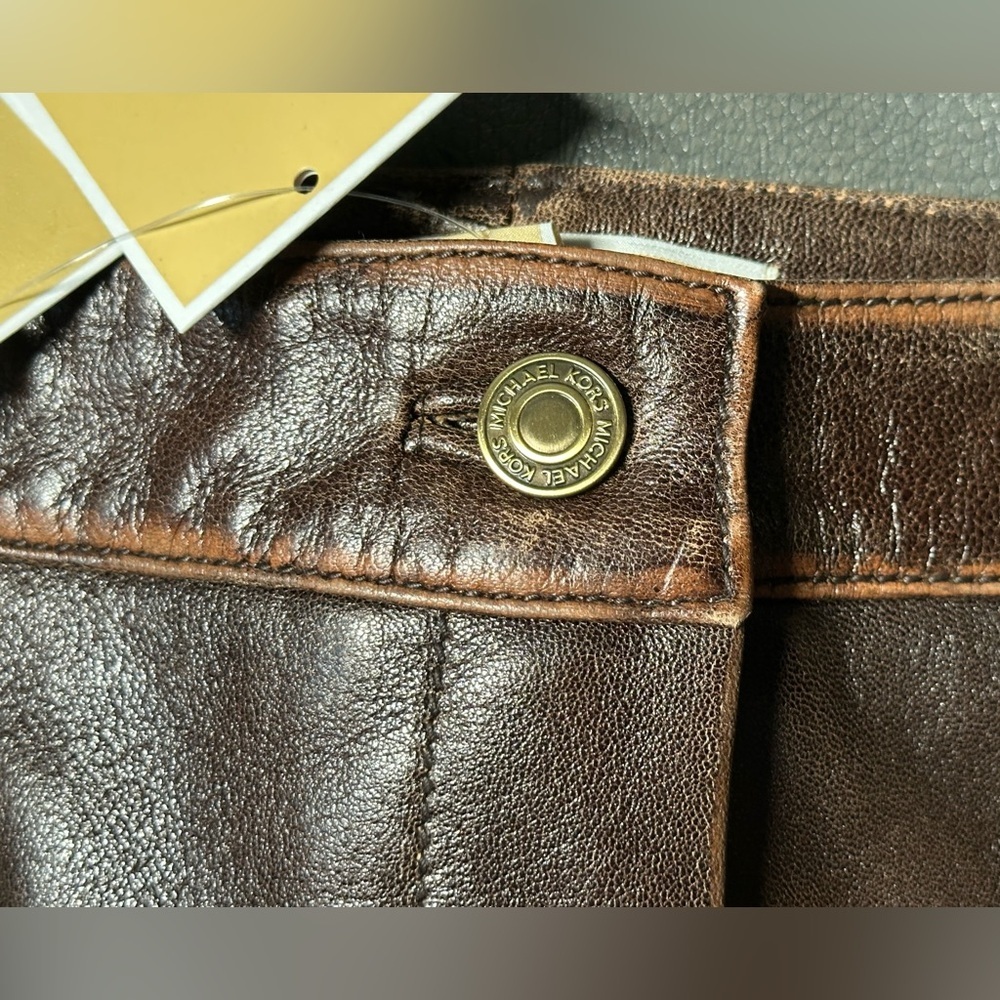 Michael Kors Dark Brown Leather A-Line Mini Skirt - Picture 8 of 9